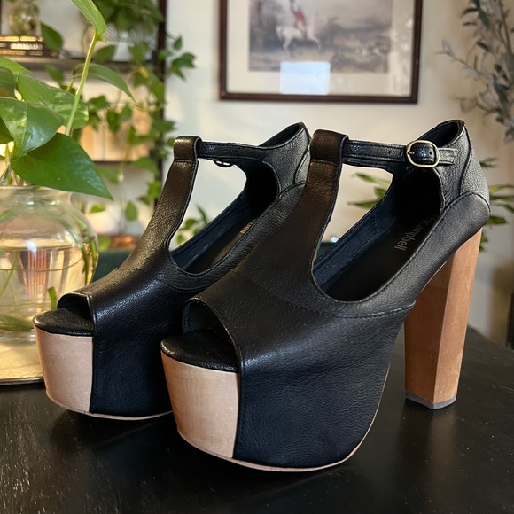 Jeffrey Campbell Shoes - Jeffery Campbell Foxy-Wood Leather Platform Heels